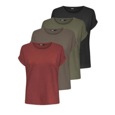 Abbildung von ONLY Damen ONLMOSTER 4 Pack S/S TOP (Spiced Apple, Dark Grey Melange, Caribou und Kalamata), M