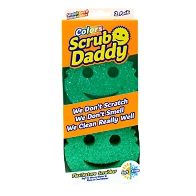 Abbildung von Scrub Daddy Colors Spülschwamm, Putzschwämme im Multipack Texturveränderung, kratzfreier Schmutzradierer Schwamm für die Küche, geruchsresistent, Küchenschwamm spülmaschinenfest 2 er Pack Grün