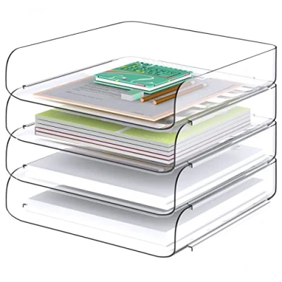 Abbildung von Tomorotec büro zubehör, 4 Stück, papierablage, briefablage a4, transparent, PET, stapelbar, dokumenten 0rganizer,ablage Schreibtisch，Schreibtisch