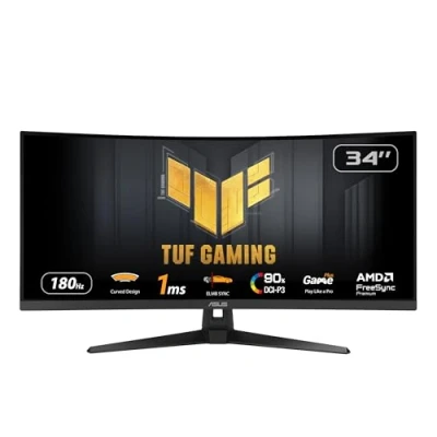 Abbildung von ASUS TUF Gaming VG34VQ3B 34 Zoll UWQHD Curved Monitor 180 Hz, 1ms MPRT, FreeSync, ELMB, DisplayHDR 400 VA Panel, 21:9, 3440x1440, DisplayPort, HDMI, USB, ergonomisch, Speaker