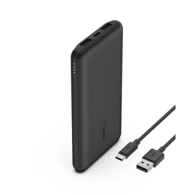 Abbildung von Belkin Powerbank 10000mah, tragbares USB C Ladegerät mit 1 &amp; 2 A Anschlüssen, Akkupack zum Laden bis zu 15 W, externe handyakkus für iPhone, Galaxy, Pixel, AirPods, iPad usw. Schwarz