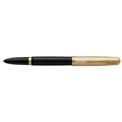 Abbildung von Parker 51 Füller Luxuriöser schwarzer Schaft mit Goldzierteilen Federstärke F in 18k Gold Tintenpatrone Geschenkbox
