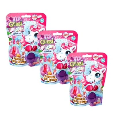 Abbildung von Glibbi Unicorn Surprise, Badebomben, 3er Pack mit zufälliger Sortierung, Badewannenspielzeug ab 3 Jahren