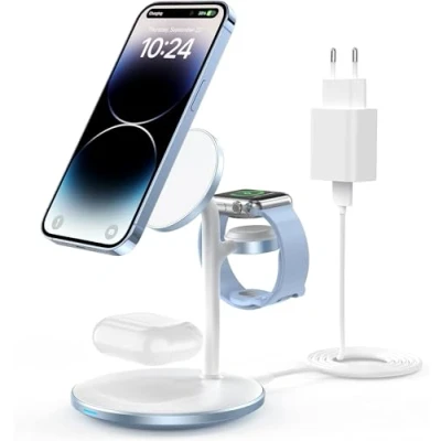 Abbildung von 3 in 1 induktive Ladestation für mehrere Geräte,15W Mag Safe iPhone 15 14,Mag Ladegerät iWatch Ultra 2/1/Series 9,AirPods,Blue