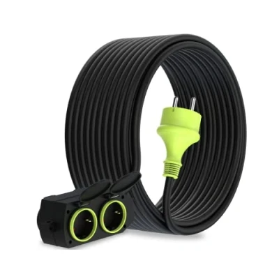 Abbildung von MutecPower 20m Verlängerungskabel mit 4 schuko steckdosen für den aussenbereich IP44 H05RR F3G 1,5mm² verlängerung schutzkontakt buchsen Fach Outdoor verteiler 20 Meter schwarz/grün