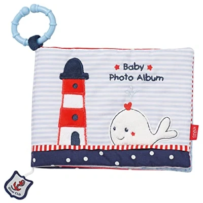 Abbildung von Fehn Fotoalbum Ocean Club Erinnerungsbuch Fotobuch zum Selbstgestalten und Fühlen aus Stoff Babyalbum Spielzeug zur Geburt für Babys Kinder ab 0+ Monaten Gesichter + Namen merken