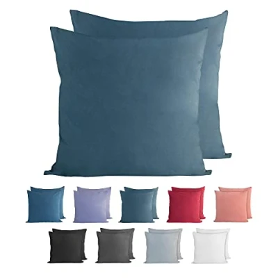 Abbildung von Komfortec 100% Baumwolle Kissenbezüge 2er Set 40x40 cm, Superweicher Premium Jersey Kopfkissenbezug 150 g/m², Kissenhülle, Petrolblau