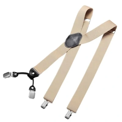 Abbildung von DonDon Hosenträger Herren breit 3,5 cm mit 4 Clips extra stark in Y Form elastisch und längenverstellbar, Beige