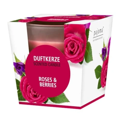 Abbildung von pajoma® Duftkerze, Roses &amp; Berries im satinierten Glas 120g Wachsgewicht, Brenndauer: 25 Stunden, in edler Geschenkverpackung Premium Qualität