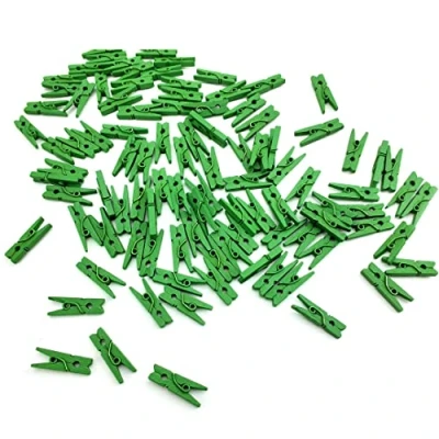 Abbildung von 100 kleine Mini Zierklammern Clips Dekoklammern Klammern Holz Wäscheklammern Miniklammern Holzklammern grün (Grün 25mm)