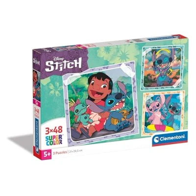 Abbildung von Clementoni Stitch Puzzle 3 x 48 Teile Disney 32 22 cm für Kinder ab 5 Jahre buntes Kinderpuzzle mit besonderer Leuchtkraft &amp; Farbintensität 25321