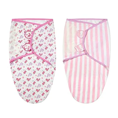 Abbildung von Vicloon Pucksack Baby, 2er Pack (3 5 Monate) L Wickel Decke aus 100% Bio Baumwolle, Sicherheit, Universal Verstellbare, Puckschlafsack für Säuglinge Babys Neugeborene Rosa