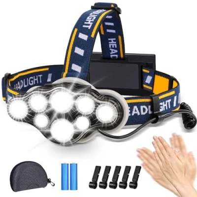 Abbildung von Stirnlampe, Superheller Kopflampe 18000 Lumen 8 LED Modi mit Rotem Warnlicht, USB Stirnlampe Wiederaufladbare Wasserdicht, Perfekt für Arbeit, Outdoor, Camping, Wandern, Angeln