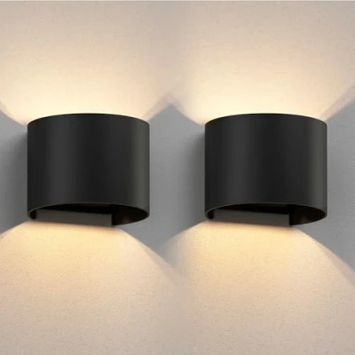 Abbildung von ledscom.de 2 Stück Wandleuchte RUNEL für außen, IP65, Up /Downlight, schwarz matt, rund, 1x G9 max. 10W