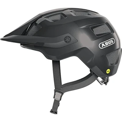 Abbildung von ABUS MTB Helm MoTrip MIPS Fahrradhelm für einen sicheren Einstieg in den Mountainbikesport mit Aufprallschutz Damen und Herren Schwarz Glänzend, Größe L