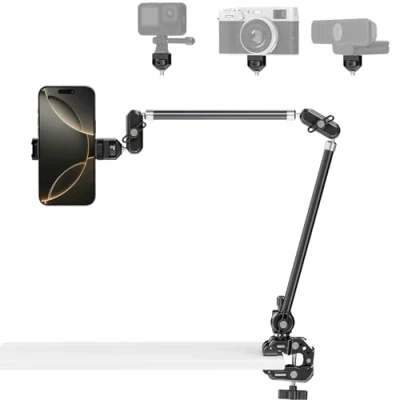 Abbildung von NEEWER 30&quot; Gelenkarm Magic Arm mit Superklemme, Überkopf Kamera Tischhalterung 1/4&quot; 3/8&quot; Gewinde für ARRI, Cold Shoe, Telefonhalterung, kompatibel iPhone DSLR Action Video Licht, UA056