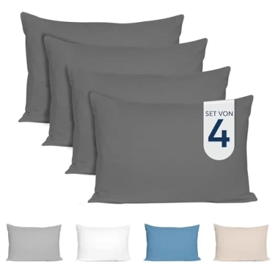 Abbildung von Dreamzie Kissenbezug 50x70 (4er Set) 100% Jersey Baumwolle 150 g/qm Kissenbezüge Anthrazit Für Kissen 50 x 70 cm Kissenhülle Resistent und Hypoallergen Zertifiziert Oeko Tex