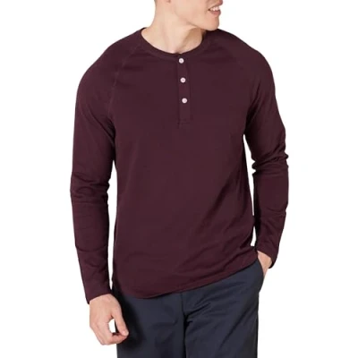 Abbildung von Amazon Essentials Herren Langärmeliges Henley Shirt, Schmale Passform, Burgunderrot, M