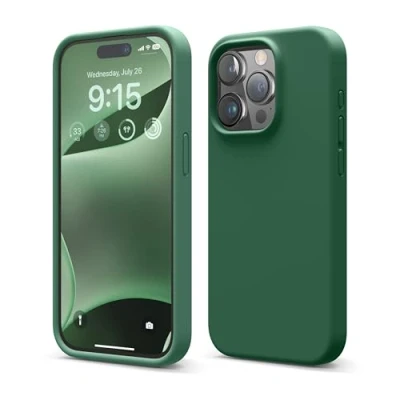 Abbildung von elago Kompatibel mit iPhone 15 Pro Hülle, 15,5 cm Full Cover Liquid Silikon Handyhülle Stoßfest Weiches Mikrofaserfutter Kratzfest 6 Zoll (Alpin Green)