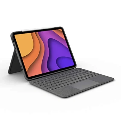 Abbildung von Logitech Folio Touch iPad Tastatur Case mit Trackpad und Smart Connector für Air 11 Zoll (M2), (4. 5. Gen), Deutsches QWERTZ Layout Grau