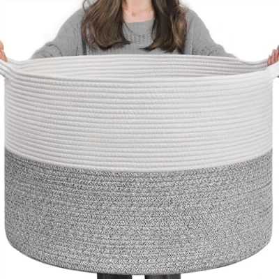 Abbildung von TIMEYARD Aufbewahrungskorb Kinderzimmer, Korb Aufbewahrung, Wäschekorb Kinder, Groß, Weihnachtsbaum Korb, für Decken, Baby Spielzeug, Geflochten, 55x35cm, Grau