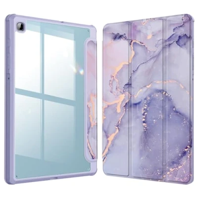 Abbildung von Fintie Hybrid Hülle für Samsung Galaxy Tab S6 Lite 10,4 Zoll 2024/2022/2020 Tablet Stoßfeste Schutzhülle mit Transparent Hartschale und Stifthalter, Lila Marmor