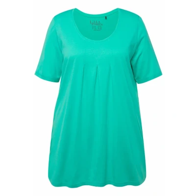 Abbildung von Ulla Popken Damen, Zierfalten, A Linie, Rundhals, Halbarm, Modal T Shirt, Türkisgrün, 42 44