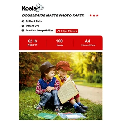 Abbildung von Koala Fotopapier für Tintenstrahldrucker, Doppelseitig, Matt, A4, 230 g/m², 100 Blatt. Geeignet zum Drucken von Fotos, Zertifikaten, Broschüren, Flyern, Faltblättern, Grußkarten, Kalendern, Kunst