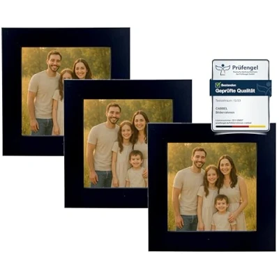 Abbildung von CABBEL Bilderrahmen 10x10 cm aus MDF Acrylglas bruchsicher Schwarz 3er Pack Quadratischer Fotorahmen zum Aufstellen oder Aufhängen Modern &amp; stabil