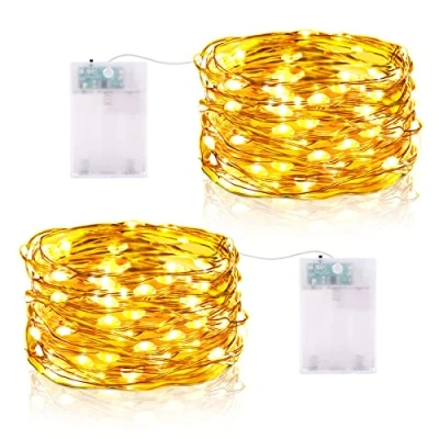 Abbildung von Lichterketten Batterie Timer, 5M 50 LED Micro Drahtlichterkette IP65 Wasserdichte Kupferdraht Lichterkette für Zimmer Party Garten Weihnachten Halloween Hochzeit Deko DIY (2 Stück, Warmweiß)