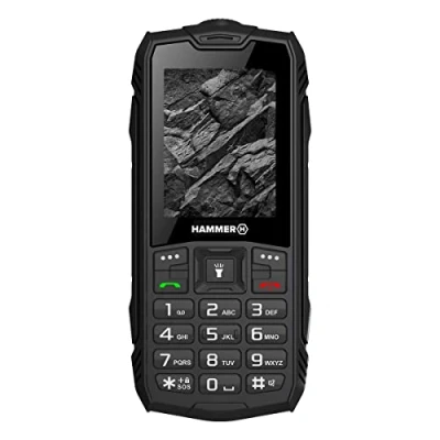 Abbildung von HAMMER H Rock Handy ohne Vertrag, 2.4 Zoll Farbdisplay, Robust, Mega Batterie 1800 mAh, (IP68), Stoßfest, Baustellen Tasten, Taschenlampe, Dual SIM, Tastenhandy Schwartz