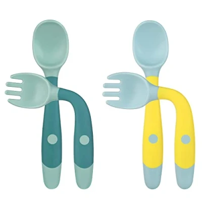 Abbildung von Vicloon Babylöffel, 2 Set Baby Fütterlöffel Lernlöffel BPA frei, weicher perfekter selbstflexibler Fütterungs Trainingslöffel for Babies 6 Months and Older (Lila beige)