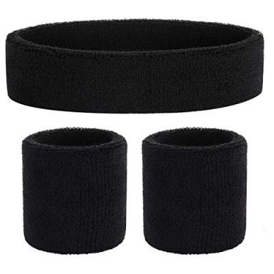 Abbildung von ONUPGO Schweißband Set Sportstirnband Handgelenk gestreifte Schweißbänder Frottee Sporttraining Basketball Armband Stirnbänder Feuchtigkeitstransport Schweiß absorbierendes Stirnband (Black)