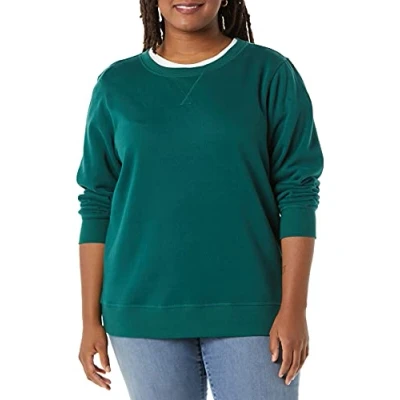 Abbildung von Amazon Essentials Damen Fleece Sweatshirt mit Rundhalsausschnitt (in Übergröße erhältlich), Dunkelgrün, S