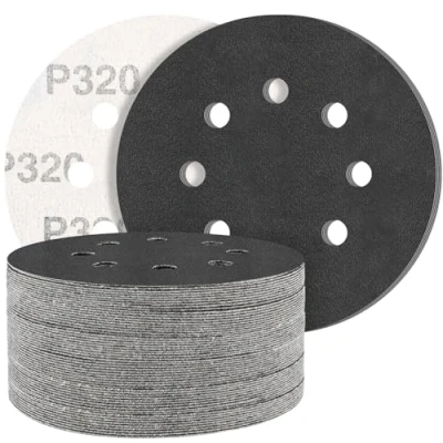 Abbildung von STEBRUAM 50 Stück Siliciumcarbid Schleifpapier 125mm Klett 320 körnung,Profi 125 Rund 8 Loch Nass und Trocken Schleifscheibe,Besten für Metall Autos