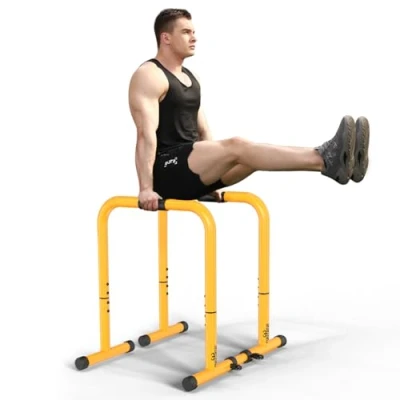 Abbildung von RELIFE REBUILD YOUR LIFE Dip Station Bar Barren Parallettes Push Up Ständer Einstellbar Einstellbare Höhe Fitness Turnhalle Ausüben Calisthenics Equipment (Gelb)