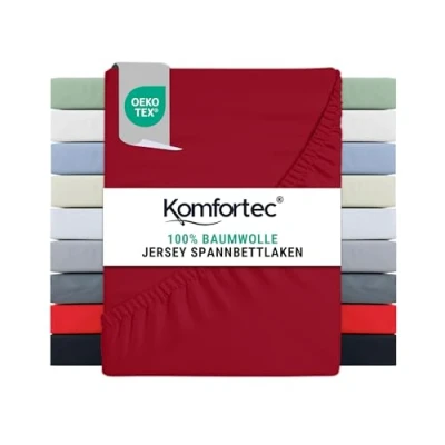 Abbildung von Komfortec Jersey Spannbettlaken 140x200 cm, 100% Baumwolle, Rot