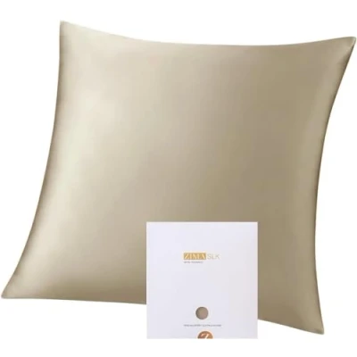 Abbildung von ZIMASILK Kissenbezug aus 100% Seide für Haare und Haut. Doppelseitige 19 Momme Reine Maulbeerseide Kissenhülle mit Reißverschluss, 1 Stück.(80x80 cm, Taupe)