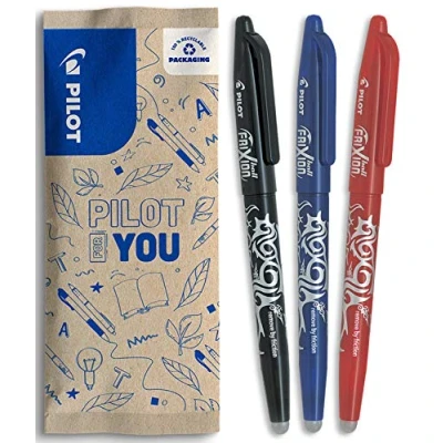 Abbildung von Pilot 3 Frixion Ball radierbare Geltinte nachfüllbar und ergonomisch Schwarz, Blau, Rot mittlere Spitze