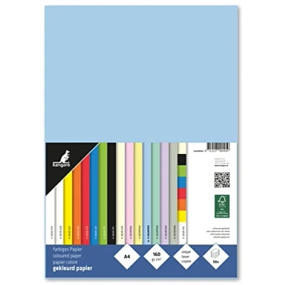 Abbildung von Kangaro Tonpapier Pastell Blau DIN A4 160g/m² FSC mix 50 pack Briefpapier Bastelpapier DIY
