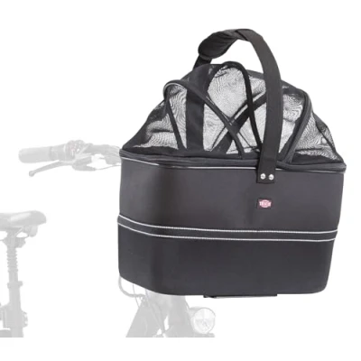 Abbildung von TRIXIE Hundekorb für das Fahrrad vorne bis 6 kg 41 x 47 29 cm Hundefahrradkorb den Lenker inklusive Regenhaube und Netzabdeckung, 13108