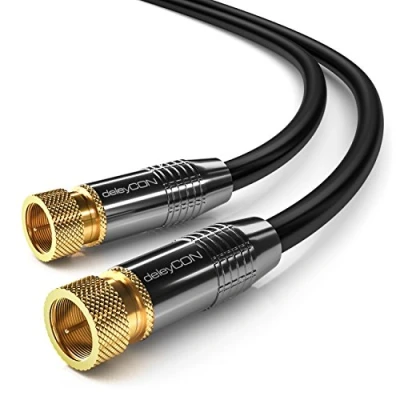 Abbildung von deleyCON 1m SAT Antennenkabel Satellitenkabel Koaxialkabel für DVB S/S2 4K Ultra HD FULL 1080p HDTV 2x F Stecker Metallstecker Schwarz