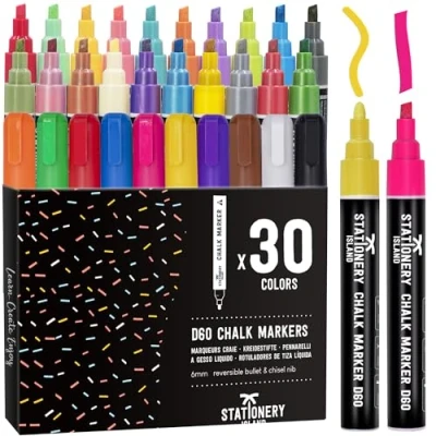 Abbildung von STATIONERY ISLAND Kreidestifte für Tafel Abwaschbar, Fenster, 30 Farben Kreidemarker Glas &amp; Tafeln, Bunt Fensterstifte