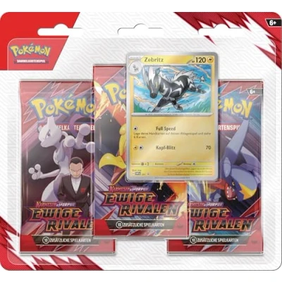 Abbildung von Pokémon Sammelkartenspiel: 3er Pack Blister Karmesin &amp; Purpur Ewige Rivalen: Zebritz (3 Boosterpacks 1 holografische Promokarte)