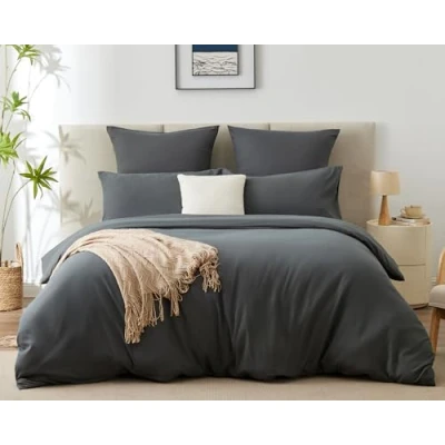 Abbildung von WAVVE Bettwäsche 200x200 3 teilig Anthrazit Bettbezug 200 x Set mit Kissenbezüge 65x65 cm, Sets 2x2m aus Mikrofaser Reißverschluss Weich und Bügelfrei, Grau