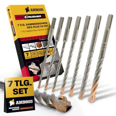 Abbildung von SDS+ Hammerbohrer Set 7tlg. 4X Schneiden PGM Ø 5 12mm x 160mm AMBOSS Werkzeuge SDS Crusher 4 HM Betonbohrer Hartmetall Profi Bohrer Stahlbeton Steinbohrer Beton Mauerwerk Ziegel Kalksandstein