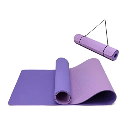 Abbildung von Yogamatte rutschfest und umweltfreundliche TPE Sportmatte mit Tragegurt Gymnastikmatte für Pilates, Workout Fitnessmatte 183 x 61 0.6 cm (Violett Hellviolett)