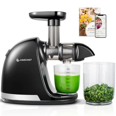 Abbildung von AMZCHEF Entsafter Gemüse und Obst Testsieger Slow Juicer mit Rückwärts Kau Funktion Zartes Zerkleinern ohne Filtern Saftpresse Elektrisch Bürste 2 Tassen Mattschwarz