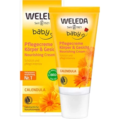 Abbildung von WELEDA Bio Baby Calendula Pflegecreme Körper &amp; Gesicht 30ml Naturkosmetik Gesichtscreme / Hautcreme mit Sesamöl Lanolin zur Pflege trockener Haut. Babypflege Feuchtigkeitscreme für Babys Kinder