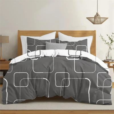 Abbildung von Dreamzie Bettwäsche Set 155x220 cm mit 2 Kissenbezügen 80x80 Muster Karos Grau Erwachsene aus 100% Mikrofaser Zertifiziert ohne Chemikalien (Oeko TEX)